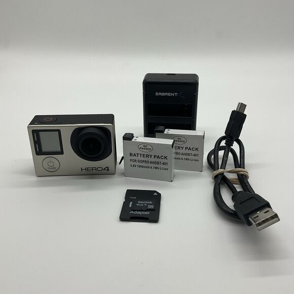 GoPro Hero4 Silver Edition Camera with 2 Batteries, Charger, & 16GB SD Card Read - Picture 1 of 14